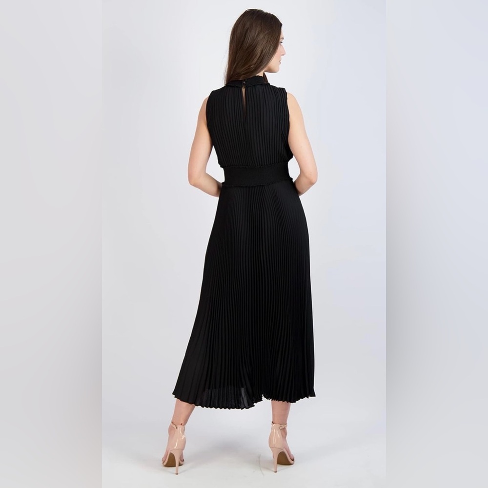 Nanette Lepore Black High Neck Ruffle Pleats Women's Maxi Dress Formal Party - Picture 3 of 15